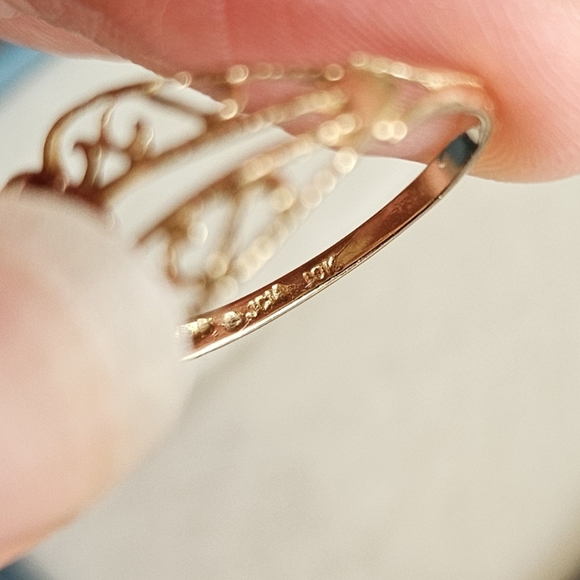 10K Tri Color Gold Rose Filigree Ring 6.75 - Picture 6 of 8